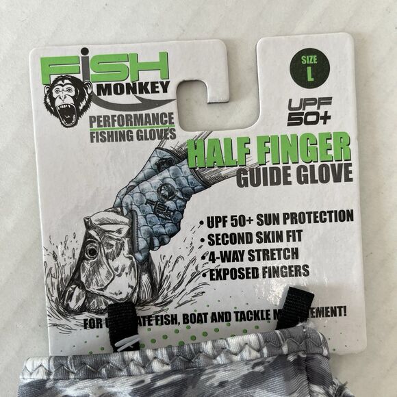 Fish Monkey Half Finger Guide Glove Non-Slip UPF 50+ Synthetic/Leather Palm L - Picture 5 of 6